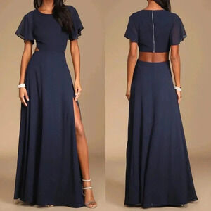 NWOT‎ Lulus Garden Bliss Navy Blue Cutout Maxi Dress